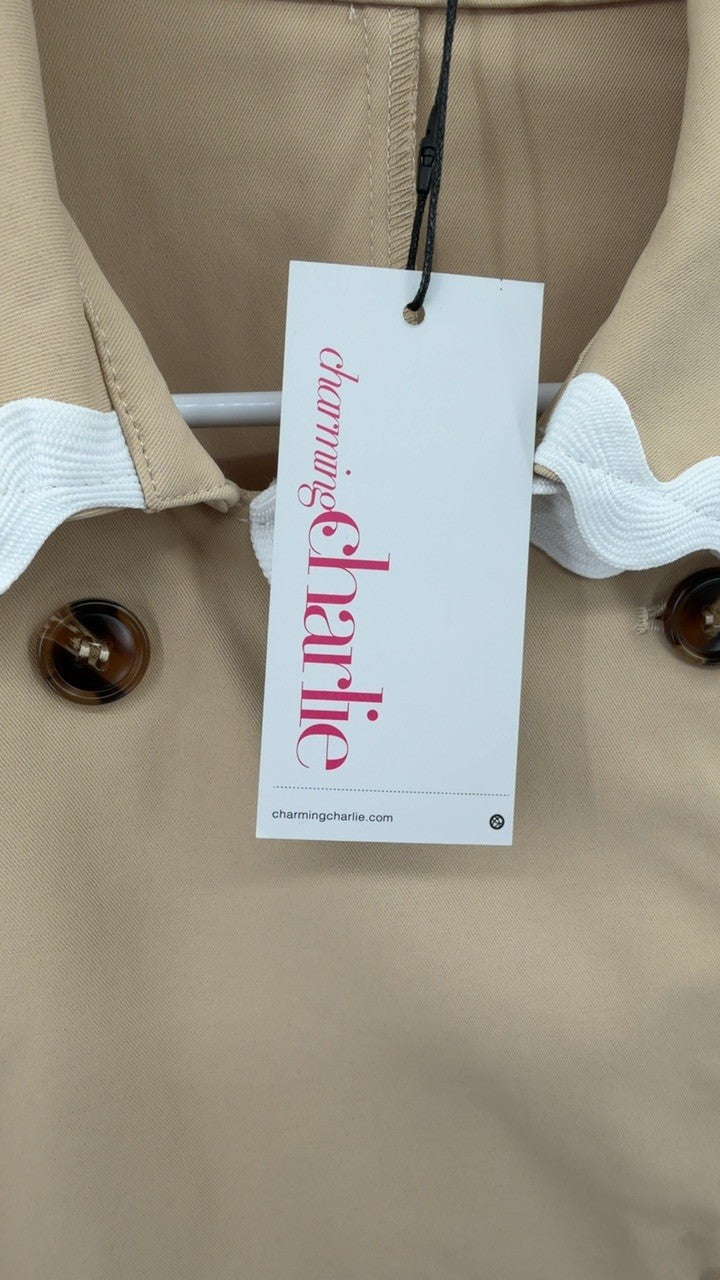 Scalloped Trim Long Sleeve Trench Coat