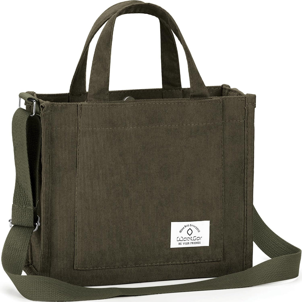 Versatile Army Green Corduroy Crossbody Bag, Small Women's Handbag