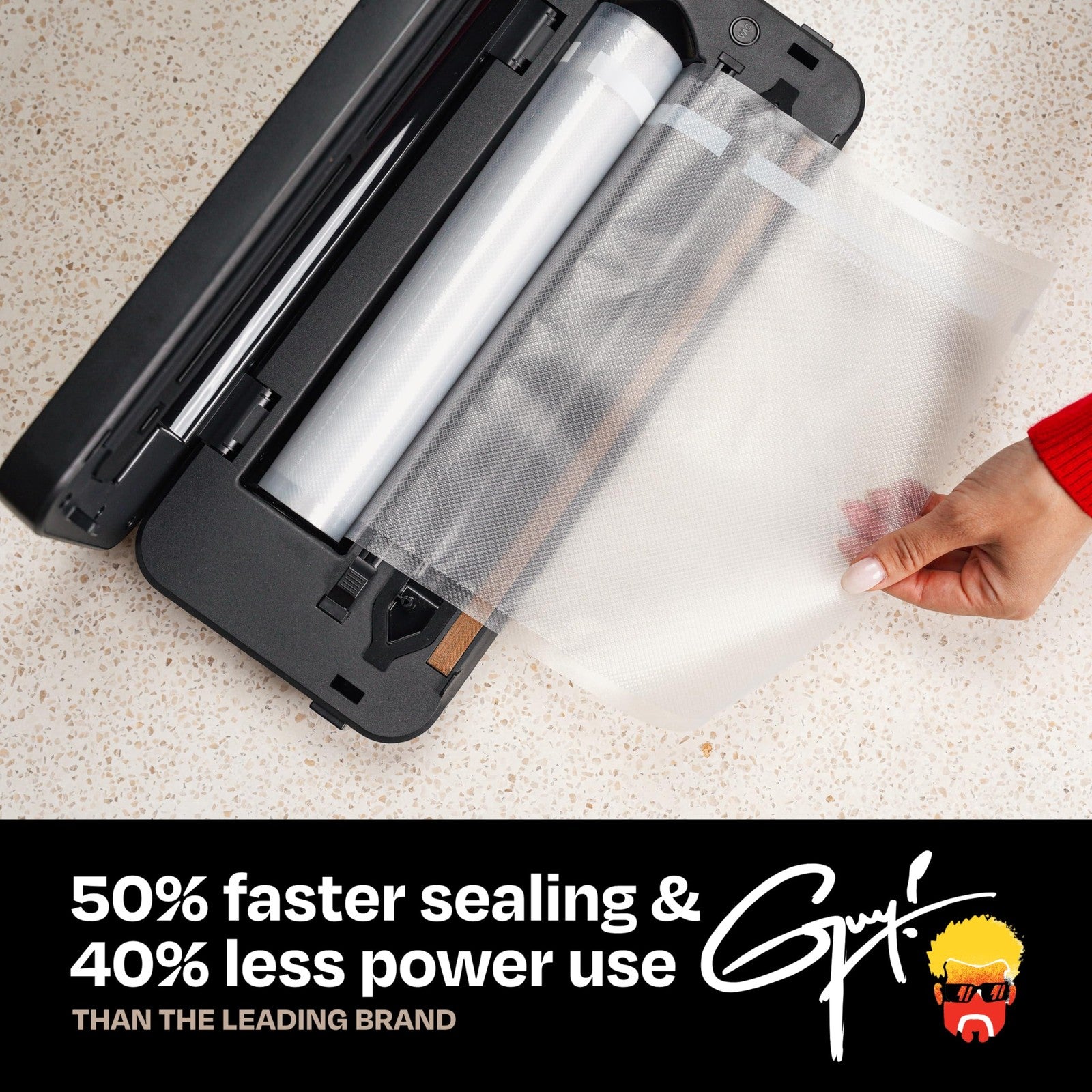 Guy Fieri Vacuum Sealer - Compact, Fast Sealing, Includes Starter Kit