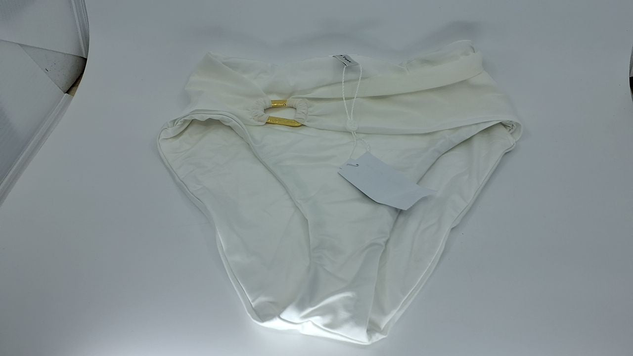 High Waisted Bikini Bottoms, Women's, White, Cheeky Coverage, Size 4