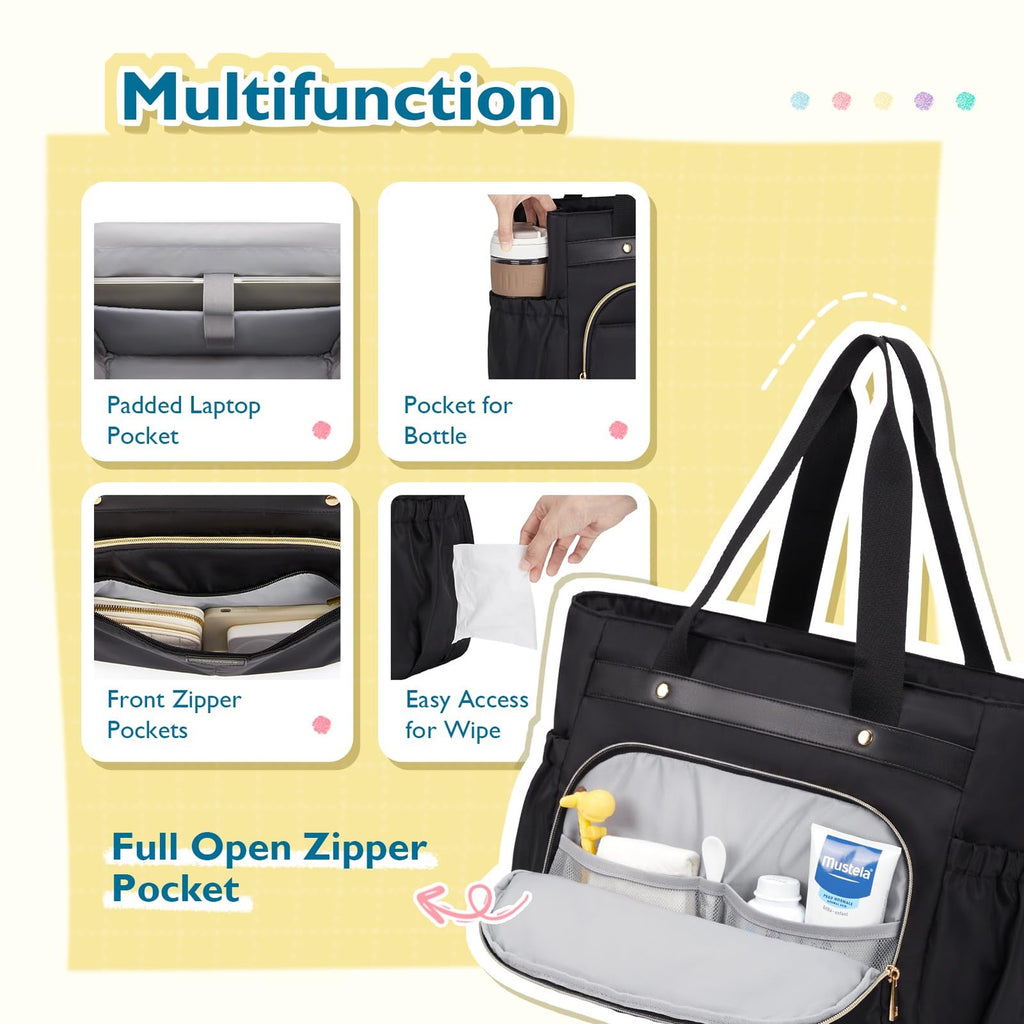Large Diaper Bag w/ Breast Pump Cooler & 15in Laptop Compartment