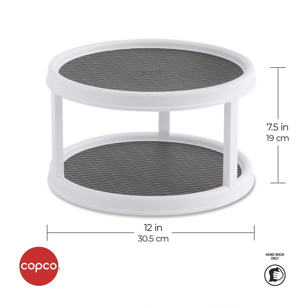 Copco Non-Skid Turntable, 2-Tier, 12-Inch, Durable & Easy Clean, White/Gray