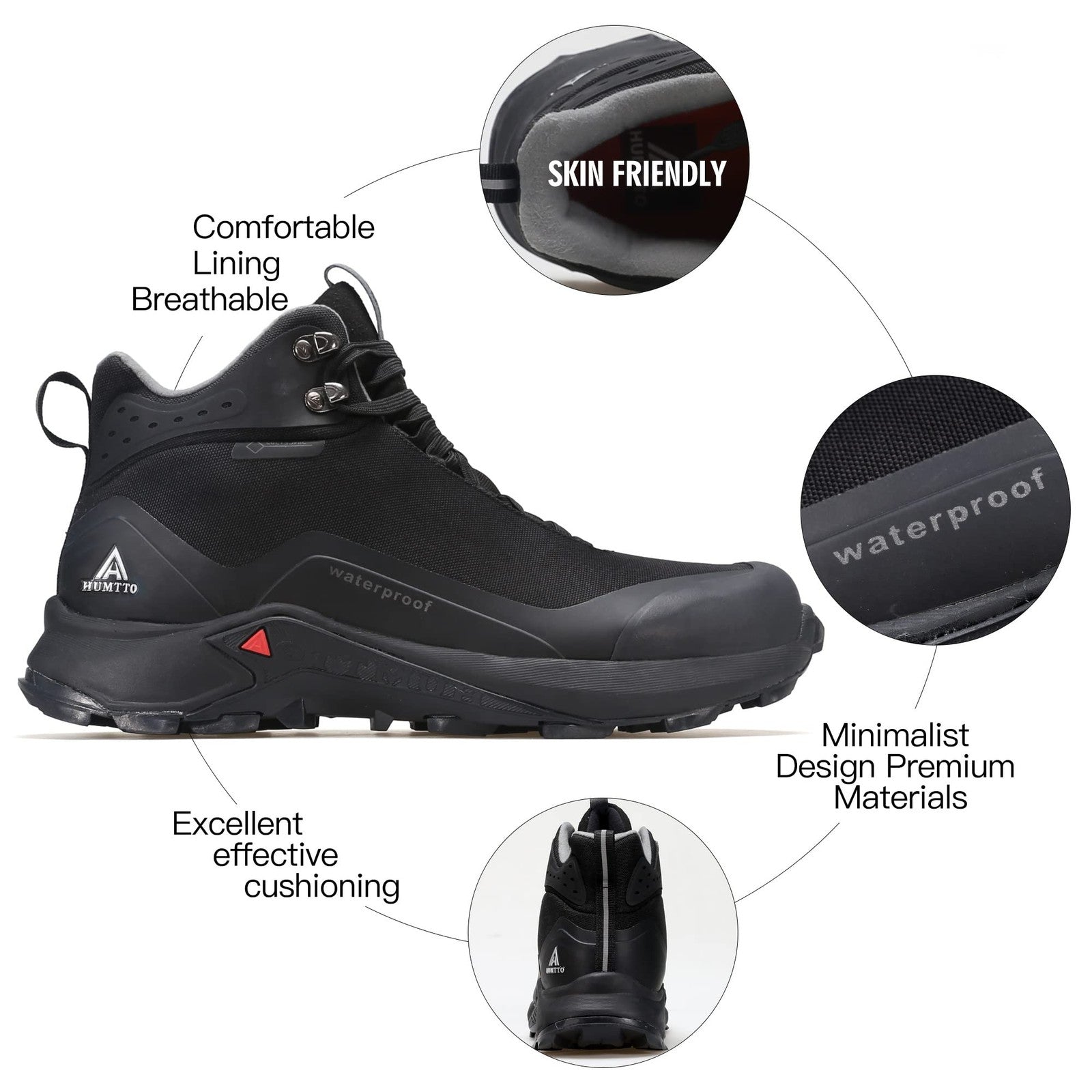 Men's HUMTTO All-Terrain Hiking Boots 10.5 Black Waterproof & Breathable