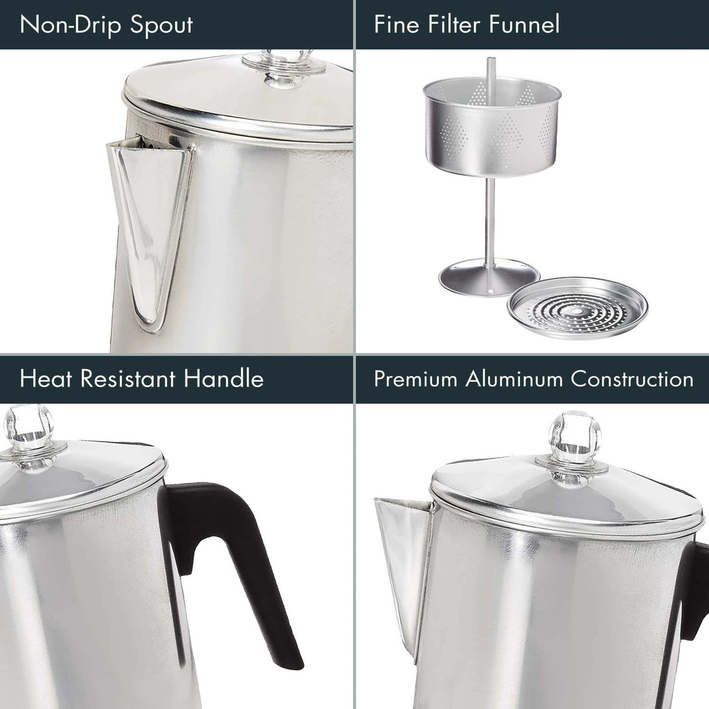 Primula 9 Cup Coffee Percolator - Aluminum Stovetop Brew Pot, Silver