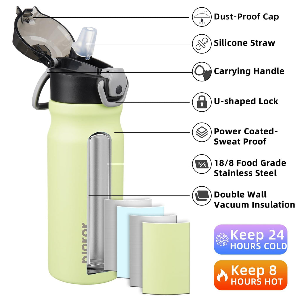 Double Wall 18oz Stainless Steel Water Bottle, Macaron Green, BPA-Free