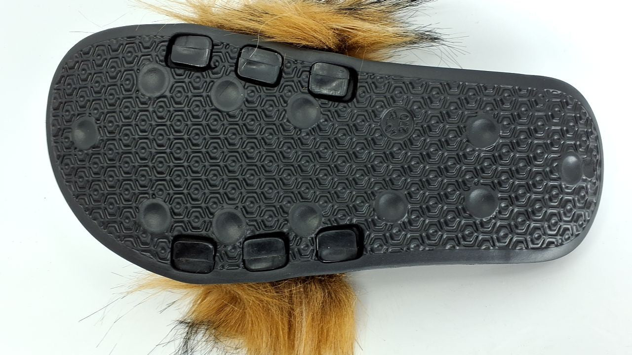 Fluffy Open Toe Slippers for Women Natural Faux Fur Size 9-10