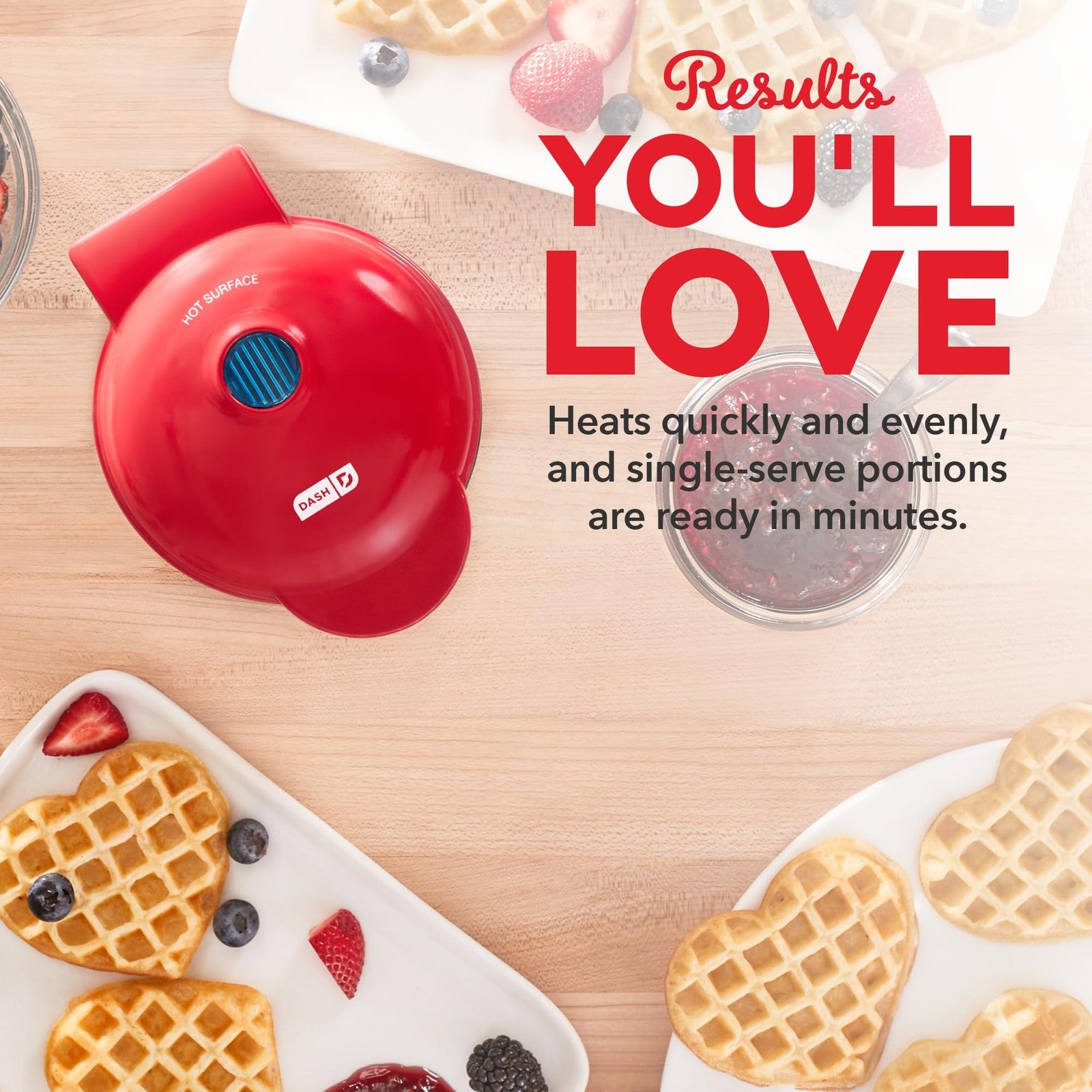 DASH Waffle Maker 4 Inch, Red Heart, Perfect for Breakfast & Snacks