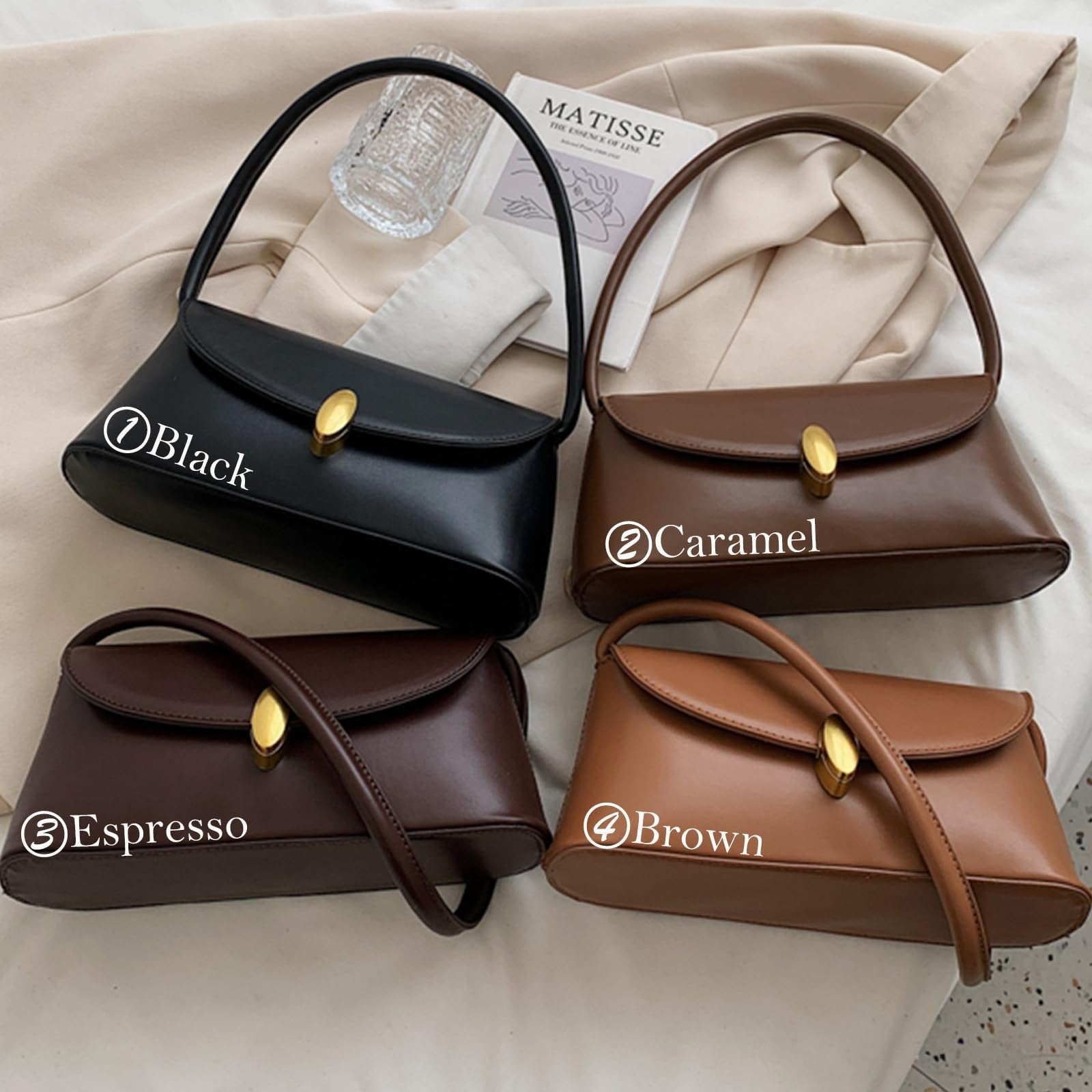 Espresso Retro Shoulder Bag, Small Faux Leather Tote for Women