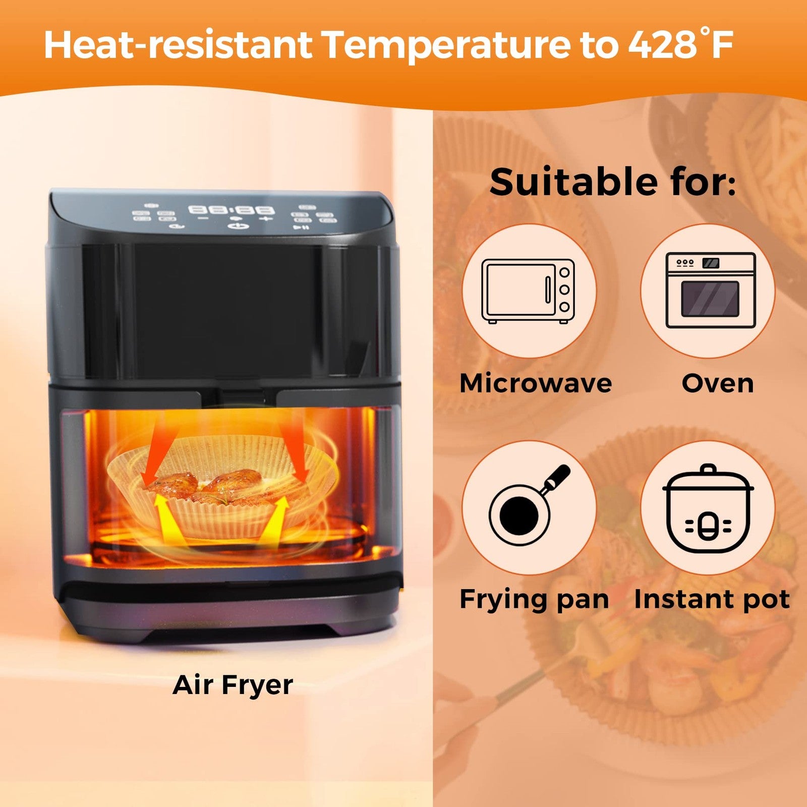 100PCS 8Inch Air Fryer Parchment Paper Liners - Non-Stick & Grease Proof