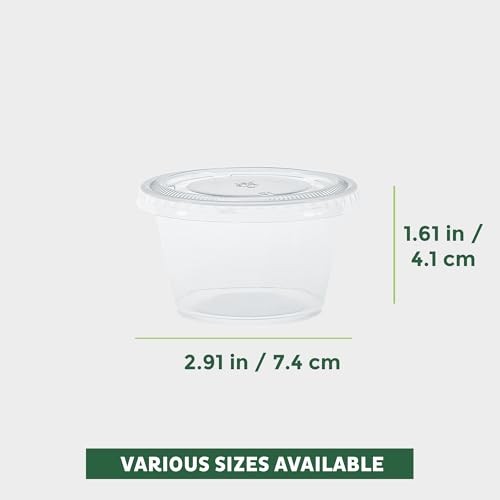 4 Oz Plastic Portion Cups w/ Lids - 100 Sets, BPA Free, Souffle, Sauce