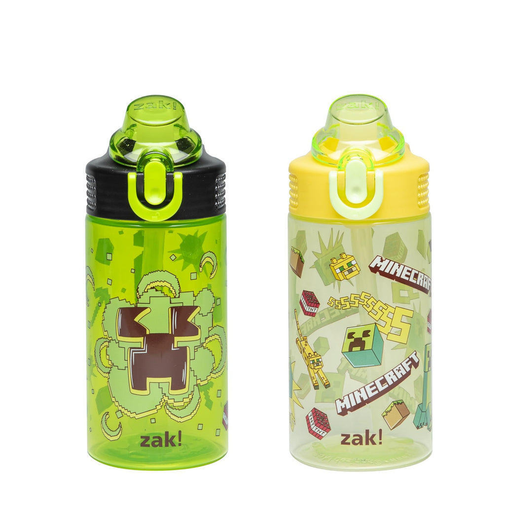 Zak Designs 16oz Kids Water Bottle Set, Minecraft Creeper, Durable