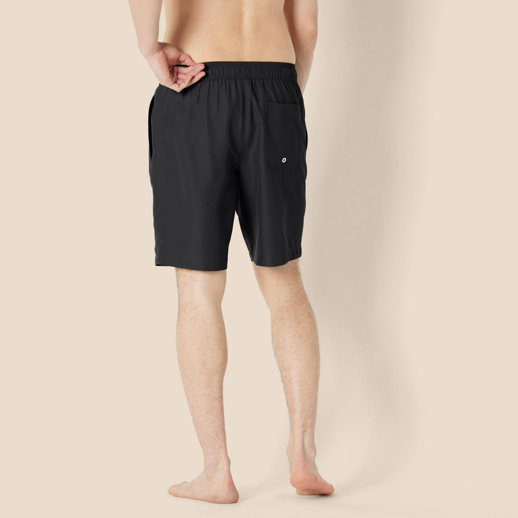 Men's 9" Black Swim Trunks w/ Mesh Lining & Drawstring, Large