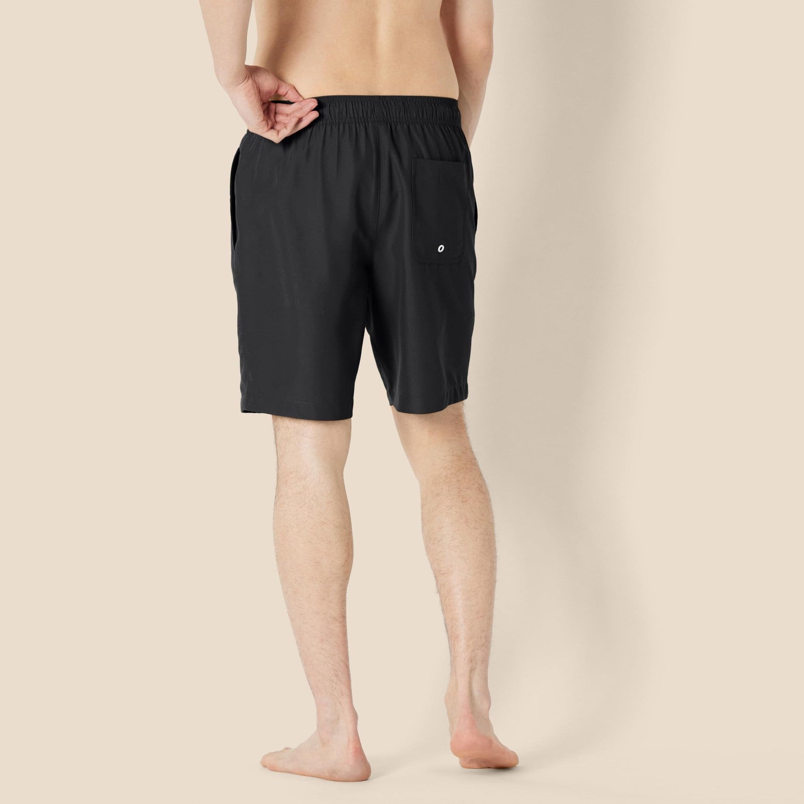 Men's 9" Black Swim Trunks w/ Mesh Lining & Drawstring, Large
