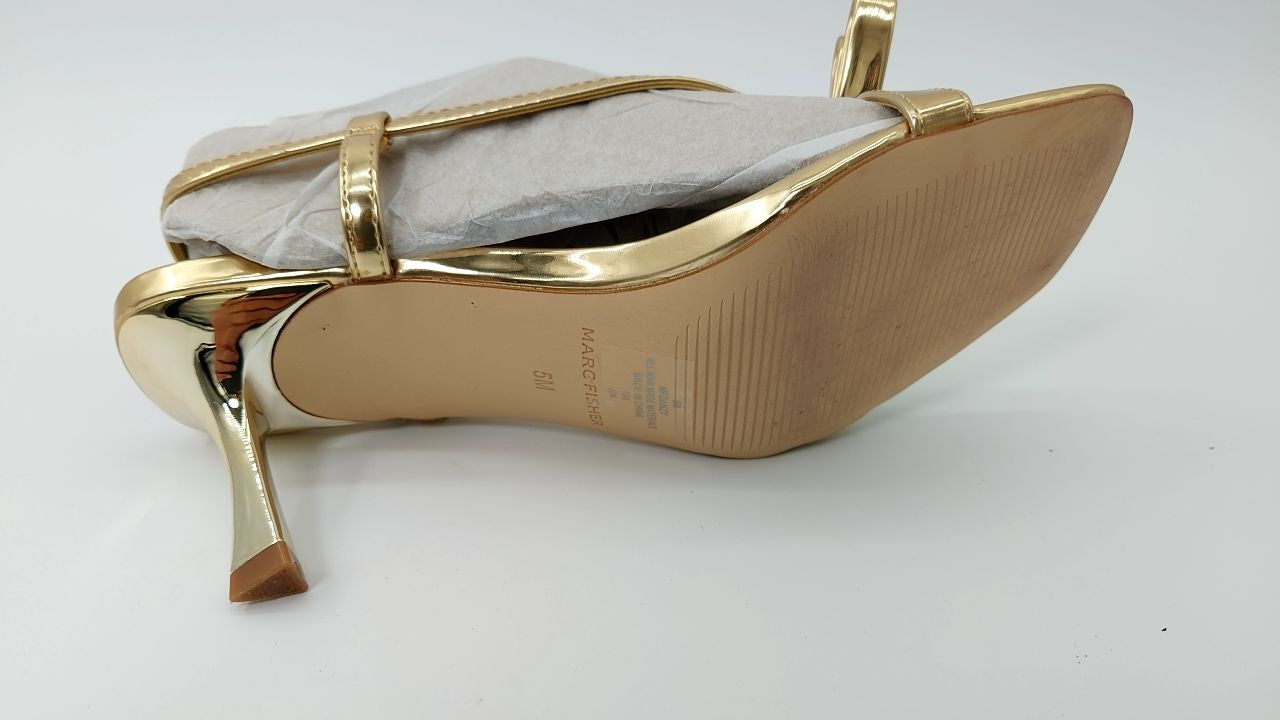Marc Fisher Women's DANZY Heeled Sandal, Gold Mirror Metallic 710, 5