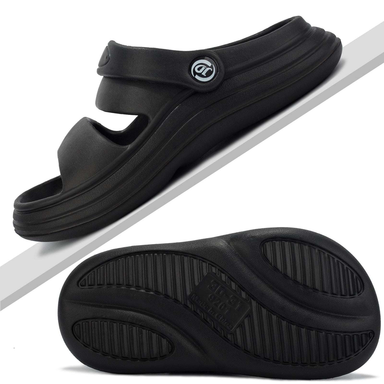 Axcone Kids Comfort Clogs Slippers Boys Girls Slides Shoes, Black-24/25