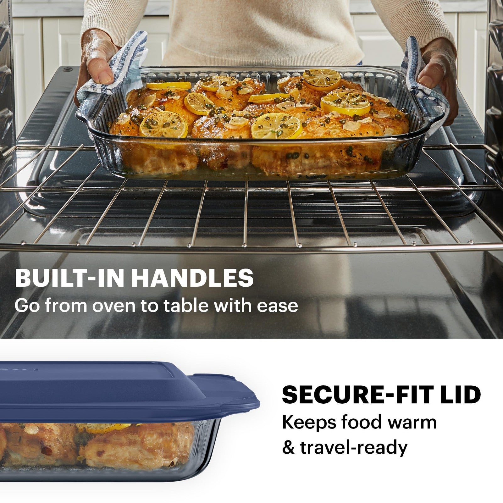 Pyrex 9x13 Oblong Glass Baking Pan w/ BPA-Free Lid, Dishwasher Safe