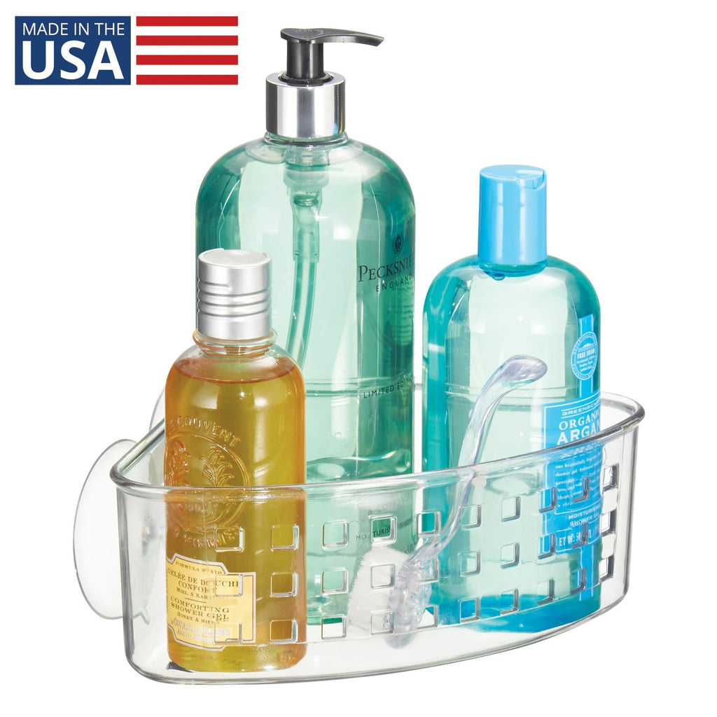 Clear Plastic Shower Caddy - Suction Cup Corner Organizer - 9x7x3.5 in