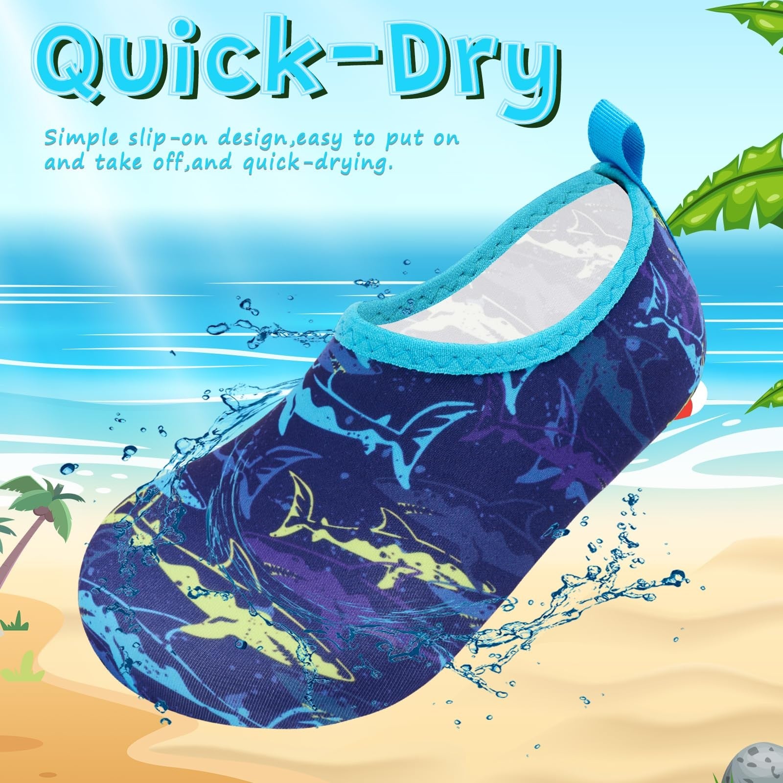 VIFUUR Kids Aqua Socks Water Shoes Purple Yellow Fish Quick Dry 28/29