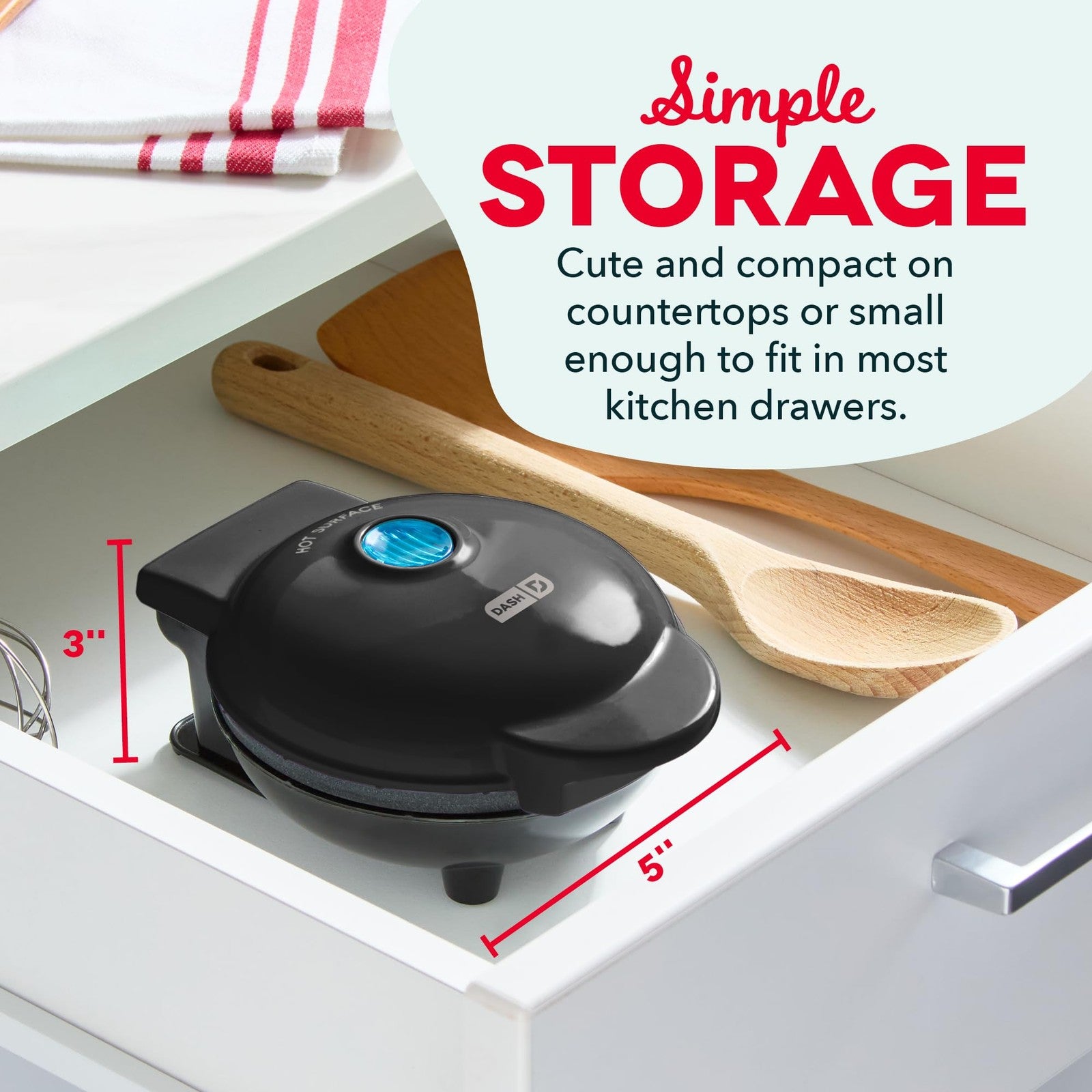 DASH Mini Waffle Maker 4in Nonstick Black Waffle Iron w/ Recipe Guide