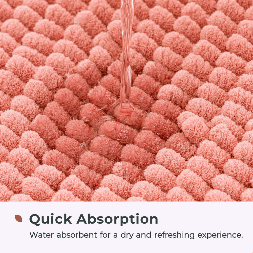 Non-Slip Chenille Bath Mat 24x17 in Coral, Quick Dry & Durable