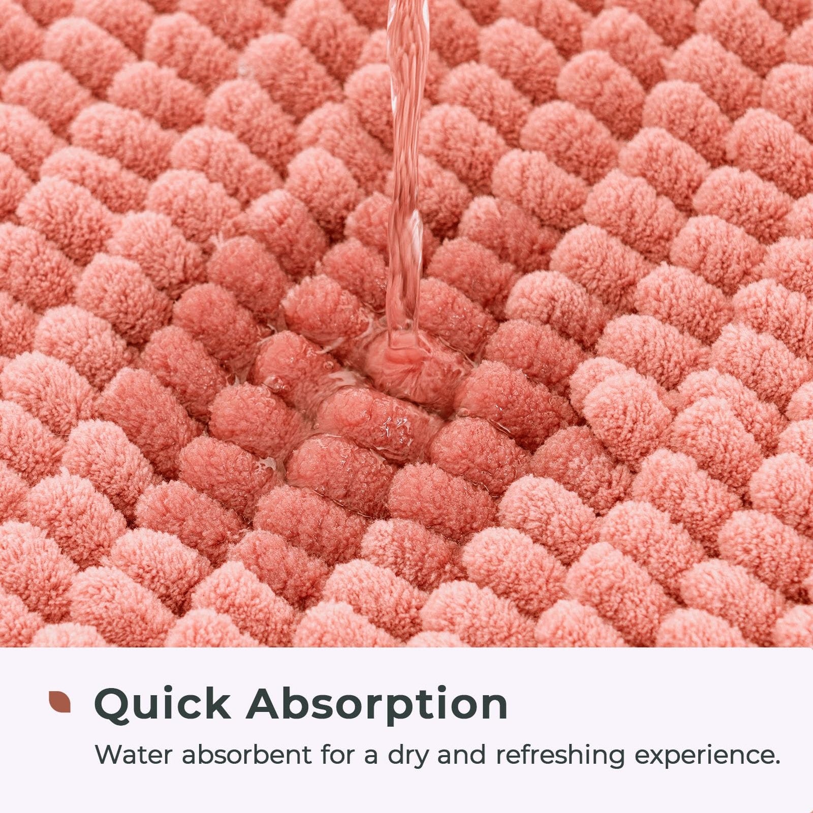 Non-Slip Chenille Bath Mat 24x17 in Coral, Quick Dry & Durable