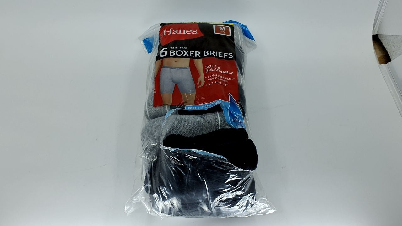 Hanes Men's Underwear 6 Pack, Boxer Briefs, Cool Dri, Medium, Black/Grey