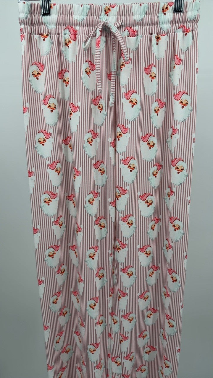 Santa Print Long Sleeve Top and Pants Lounge Set