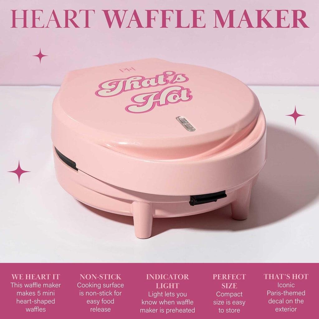 Paris Hilton Waffle Maker, 5 Mini Hearts, Easy Clean Nonstick, Pink