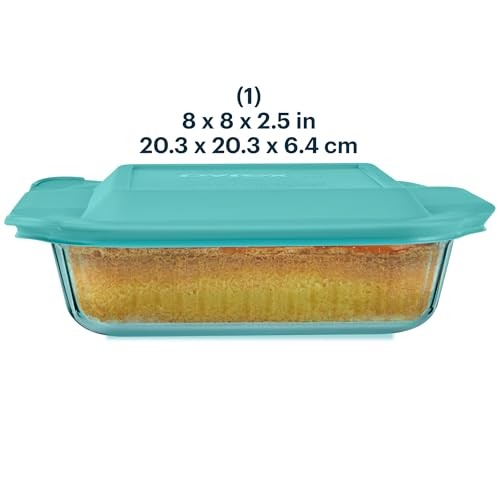 Pyrex 8"x8" Tinted Glass Casserole Pan w/ BPA-Free Lid, Aqua