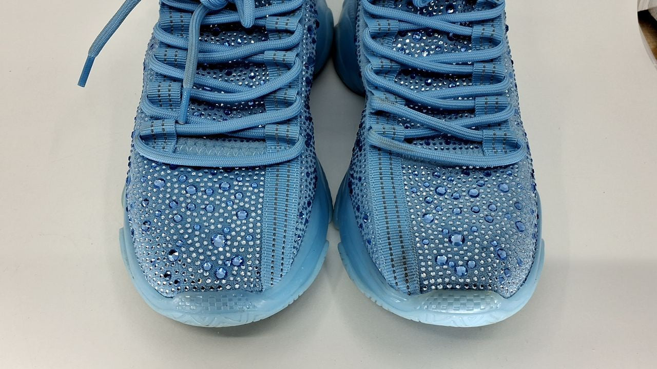 Steve Madden Women's Maxima Sneaker, Blue Rhinestone, 9.5