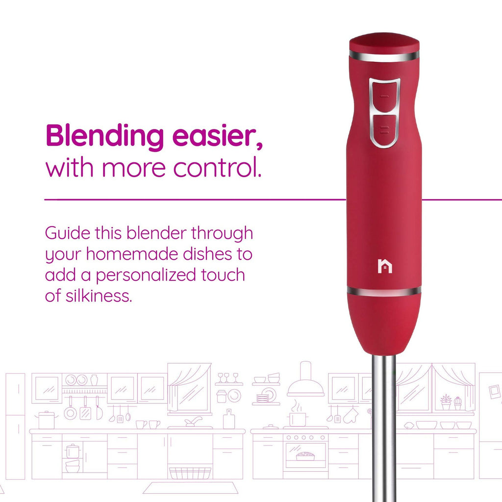 300W Immersion Blender Red 2 Speed Stick Mixer w/ Stainless Steel Blade