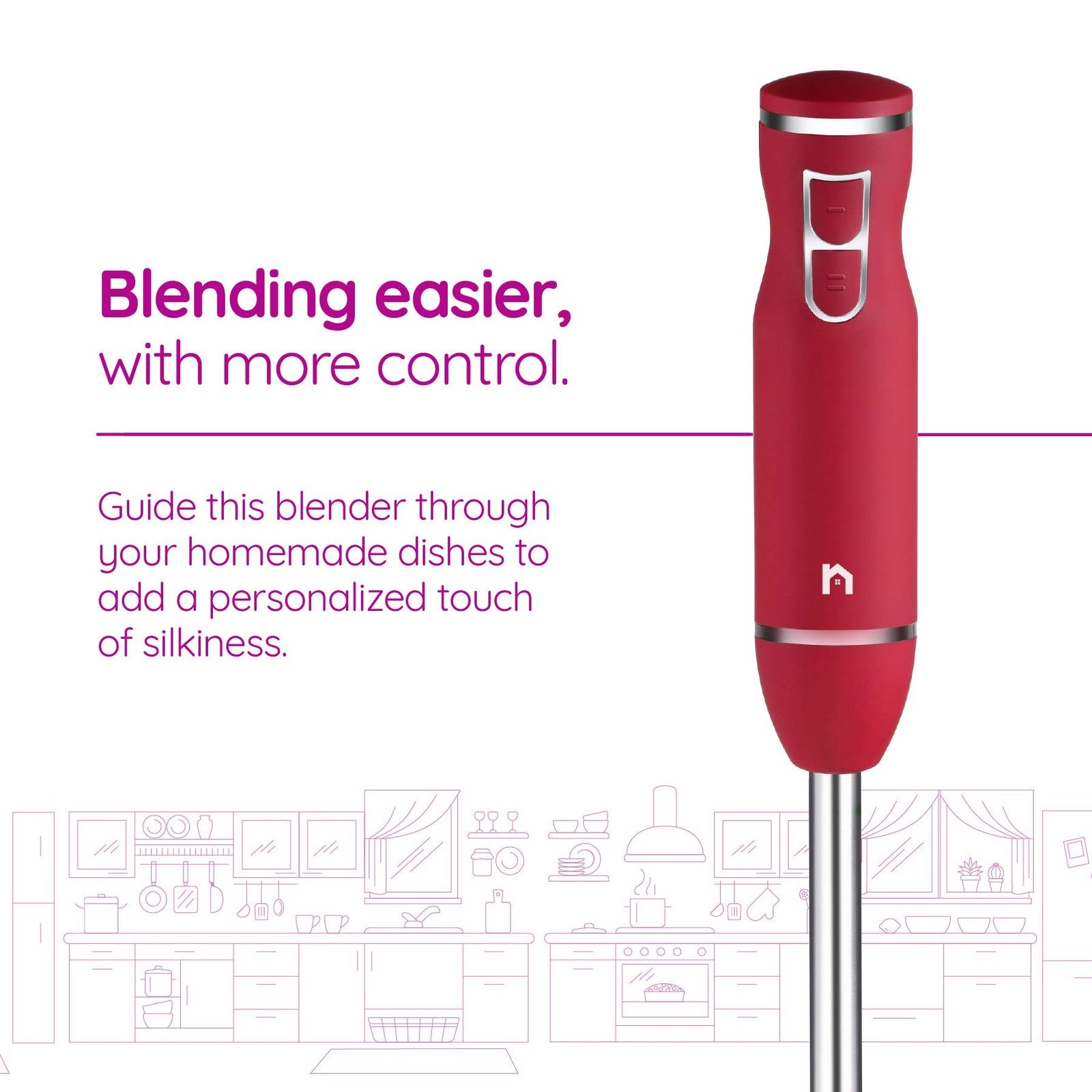 300W Immersion Blender Red 2 Speed Stick Mixer w/ Stainless Steel Blade