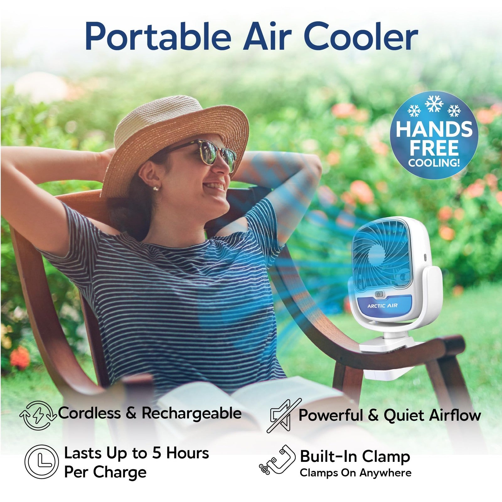 Arctic Air Grip Go Evaporative Cooler, Portable Fan, USB Rechargeable, White