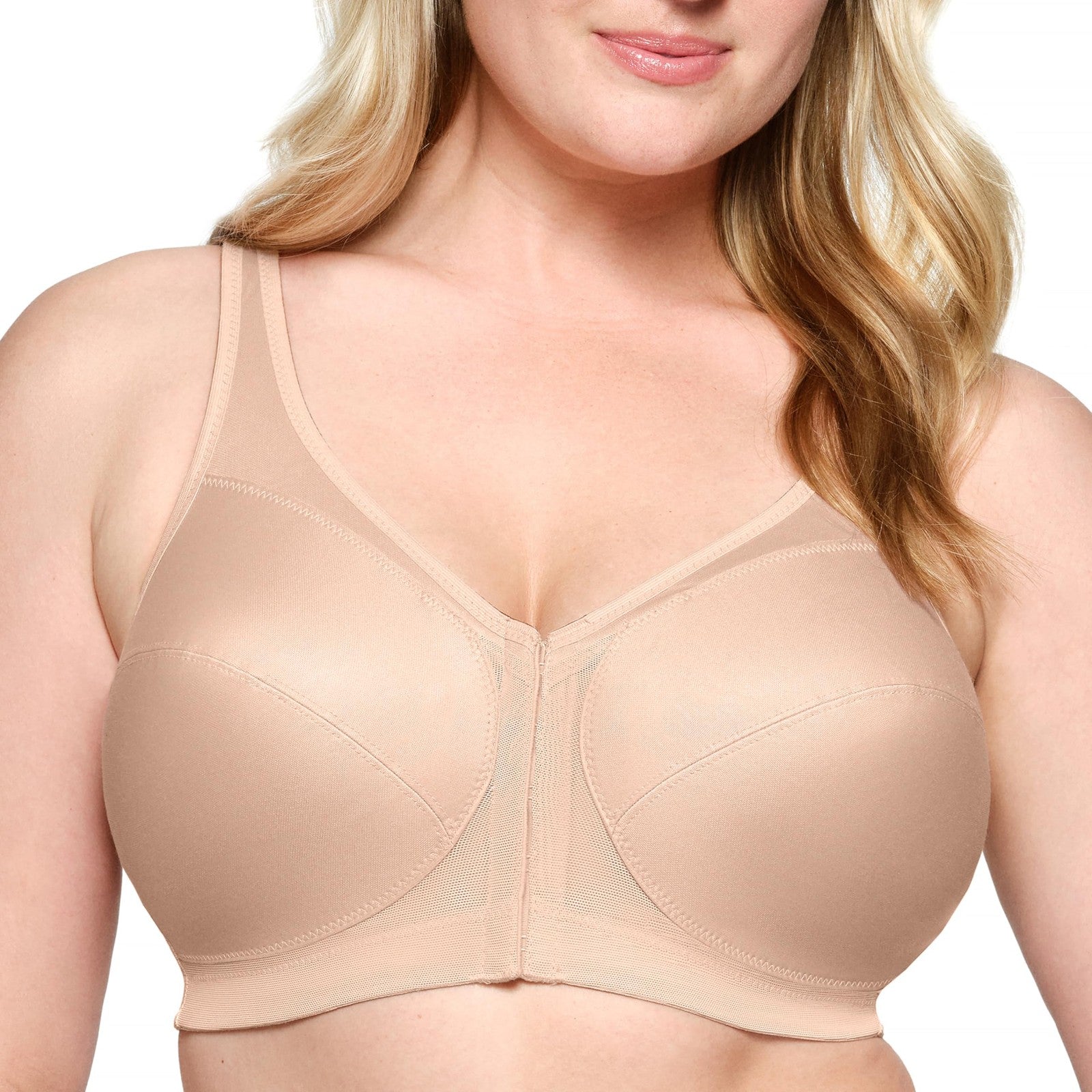 MagicLift Full Figure Bra 42F Wirefree Front Closure Café #1265
