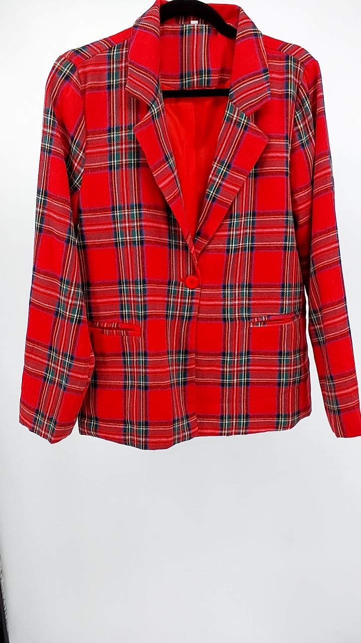 Plaid Single-Button Blazer