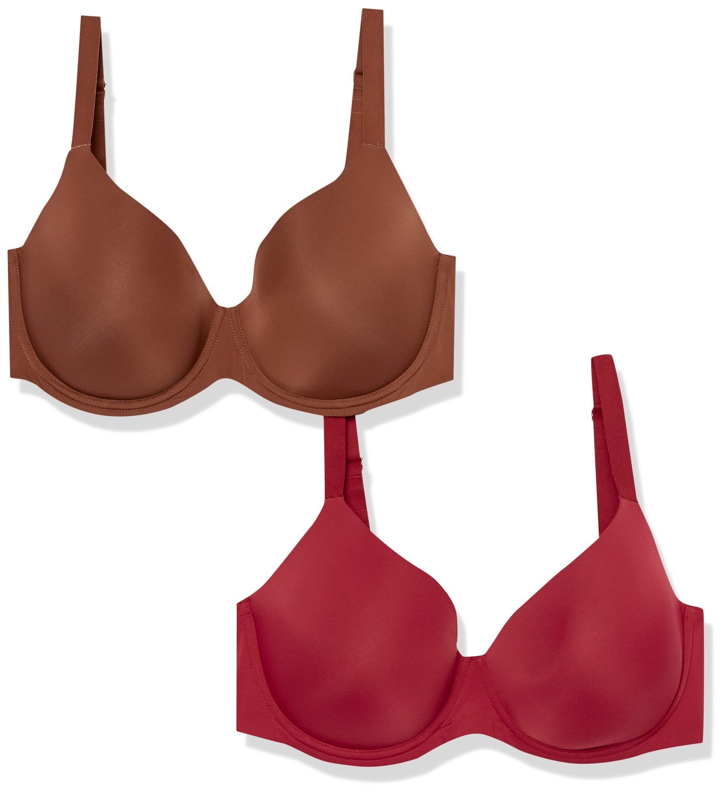 Amazon Essentials 34C Microfiber Bra, Underwire, 2-Pack, Chocolate/Red