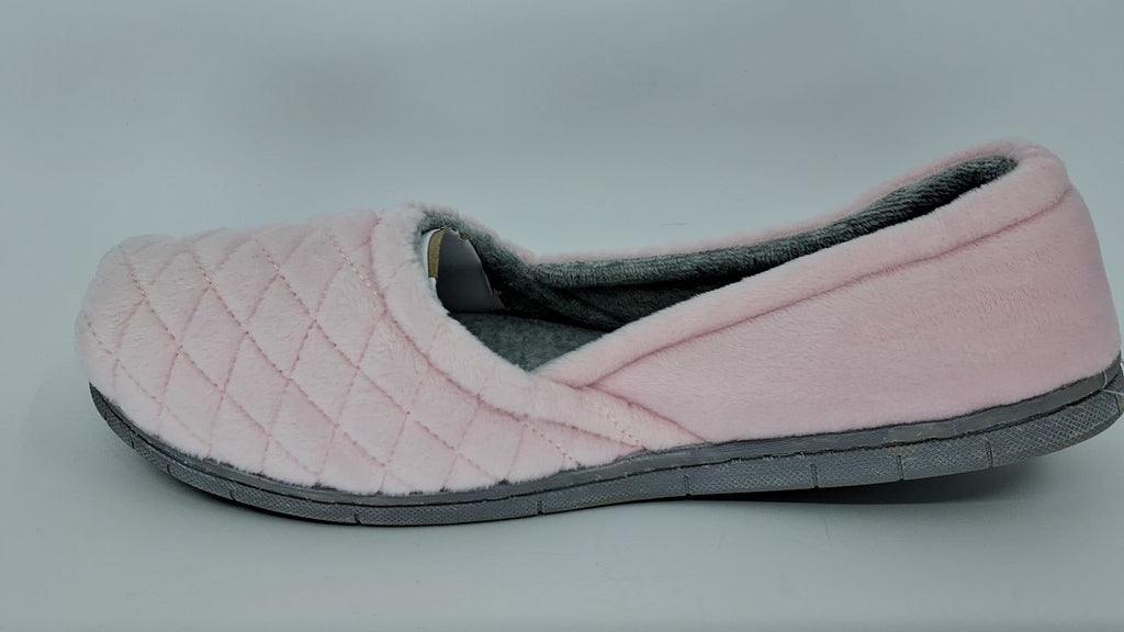 Katie Velour Slippers w/ Memory Foam & Rubber Sole, Fresh Pink, 9-10 US