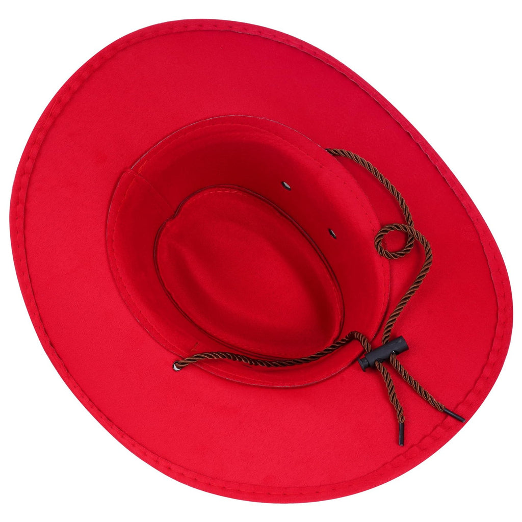 Faux Felt Cowboy Hat Unisex Red Wide Brim for Outdoor Activities
