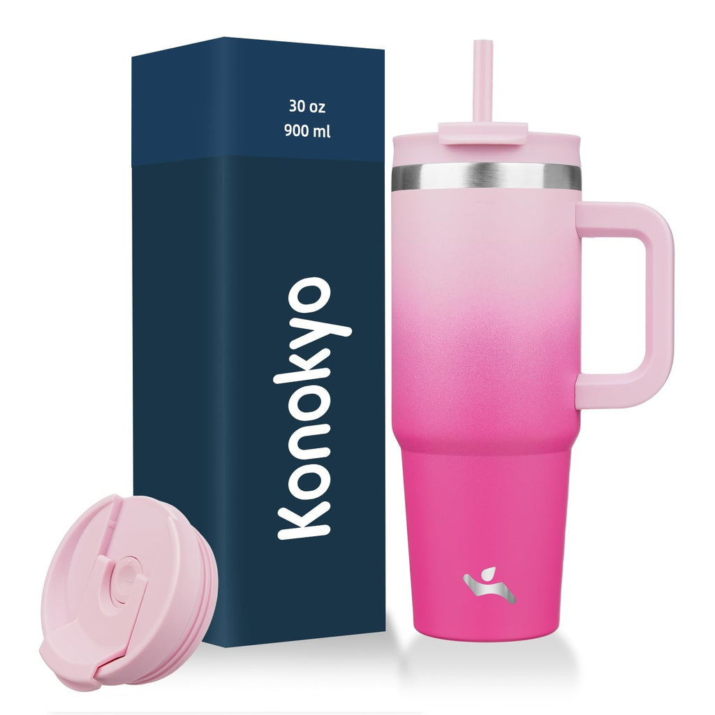 Konokyo 30 Oz Insulated Tumbler, Cherry Blossoms, Travel Mug w/ Handle