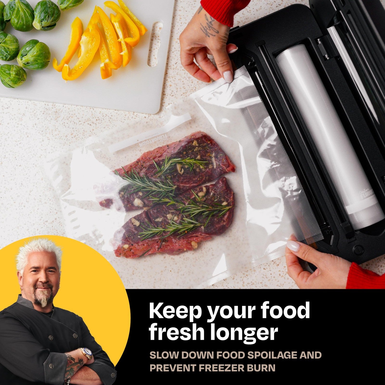 Guy Fieri Vacuum Sealer - Compact, Fast Sealing, Includes Starter Kit