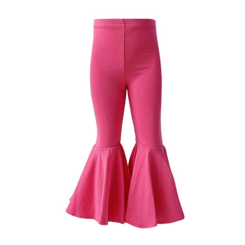 Kids 4-5T Hot Pink Ruffle Bell Bottom Pants Cotton Casual Trousers
