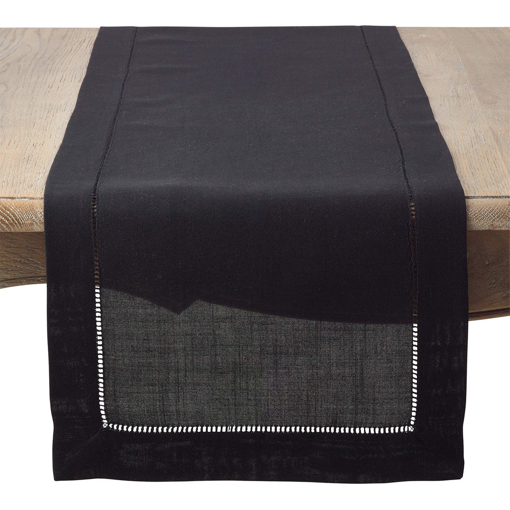 SARO LIFESTYLE Hemstitched Border Table Runner, Black, 16"x72"