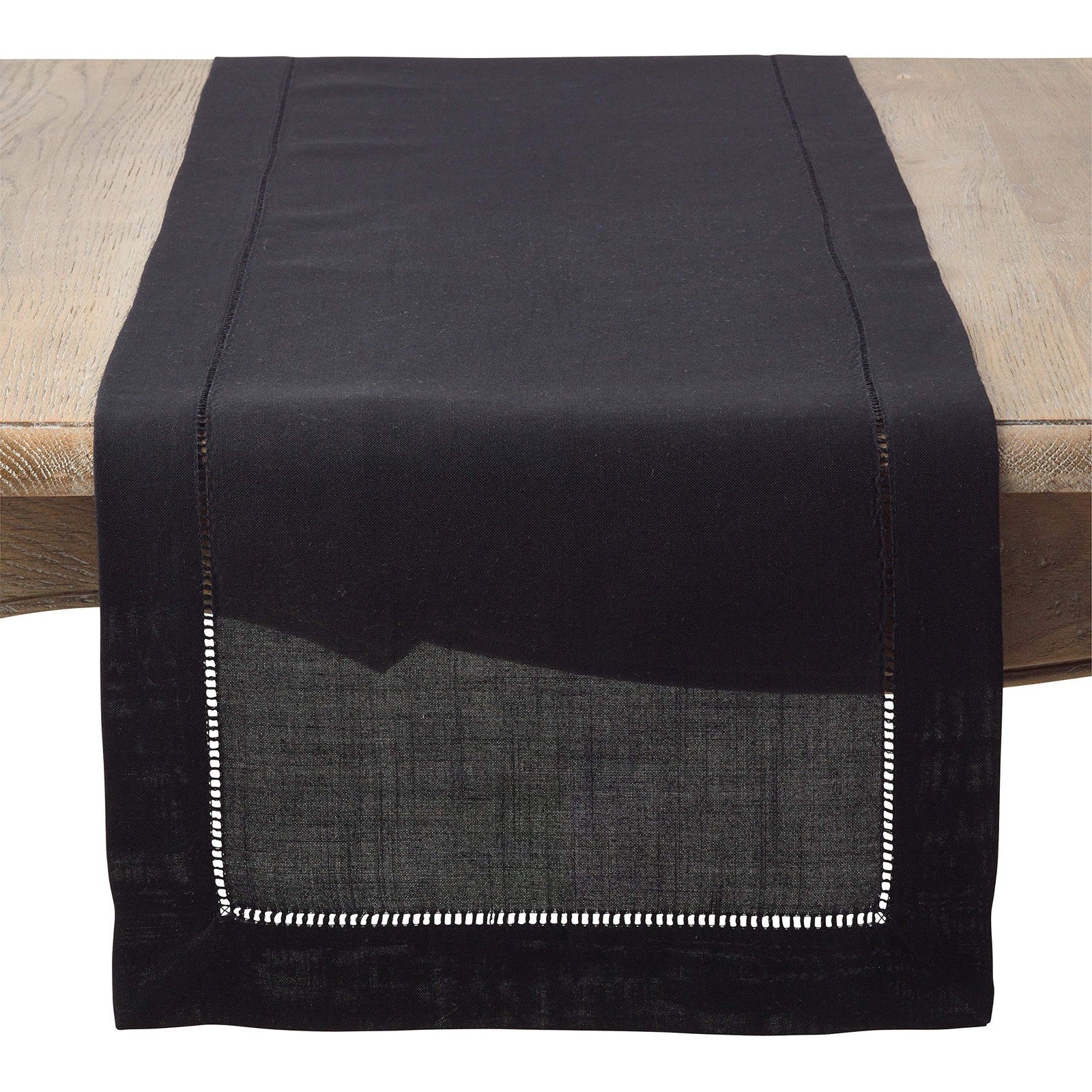 SARO LIFESTYLE Hemstitched Border Table Runner, Black, 16"x72"