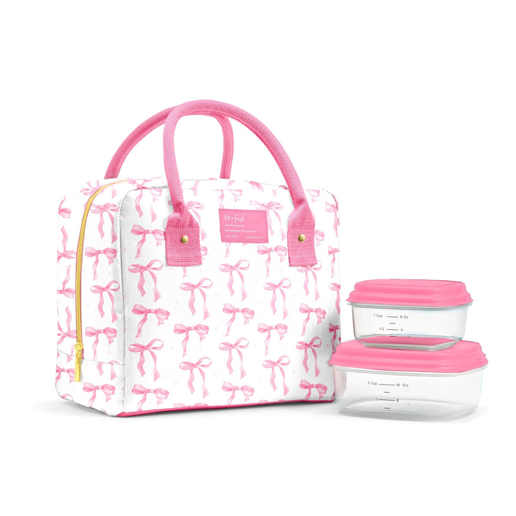 Insulated Pink Bows Lunch Bag w/ Containers, Fit & Fresh Bloomington