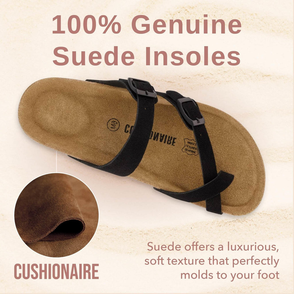 Cushionaire Luna Cork Footbed Slides 10W - Black Adjustable Sandals