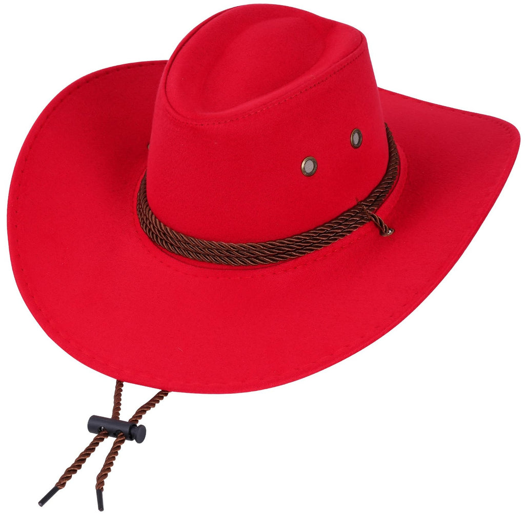 Faux Felt Cowboy Hat Unisex Red Wide Brim for Outdoor Activities