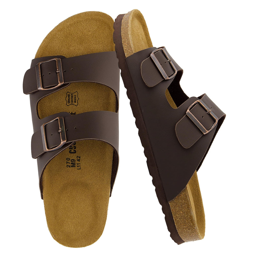 CUSHIONAIRE Lane Cork Footbed Mens Sandals, Adjustable Buckle Comfort Slides, 10
