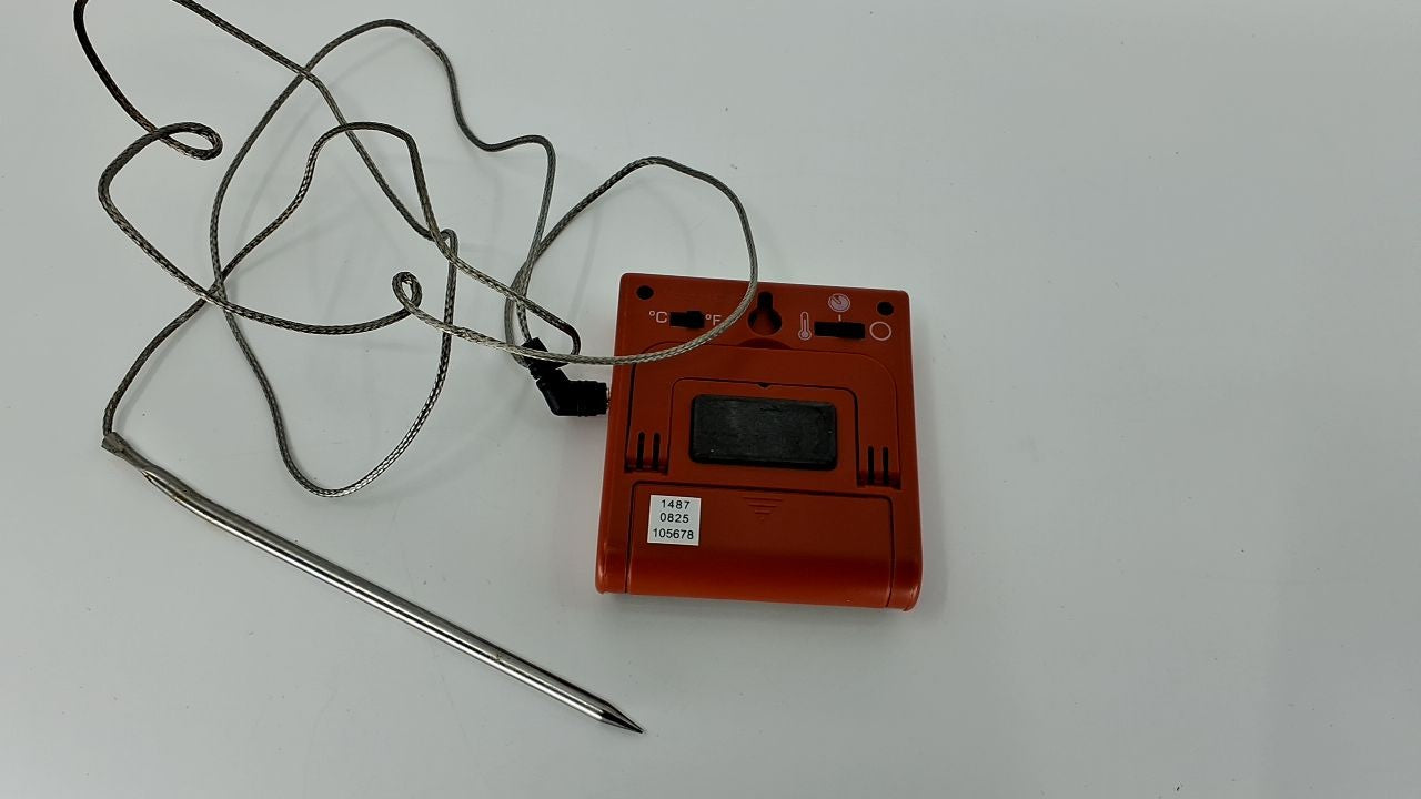 Wired Probe Cooking Thermometer w/ Timer Alarm, Red Steel Design