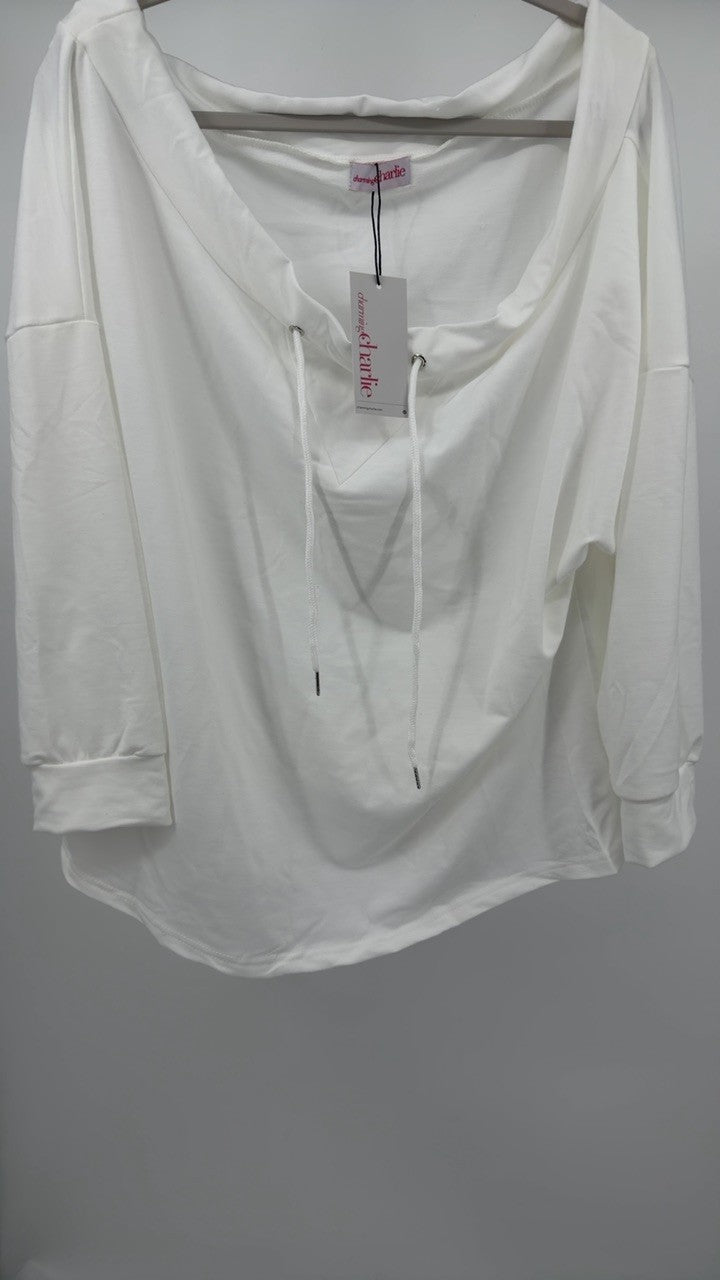 Full Size Off-Shoulder Drawstring Long Sleeve Top Plus Size