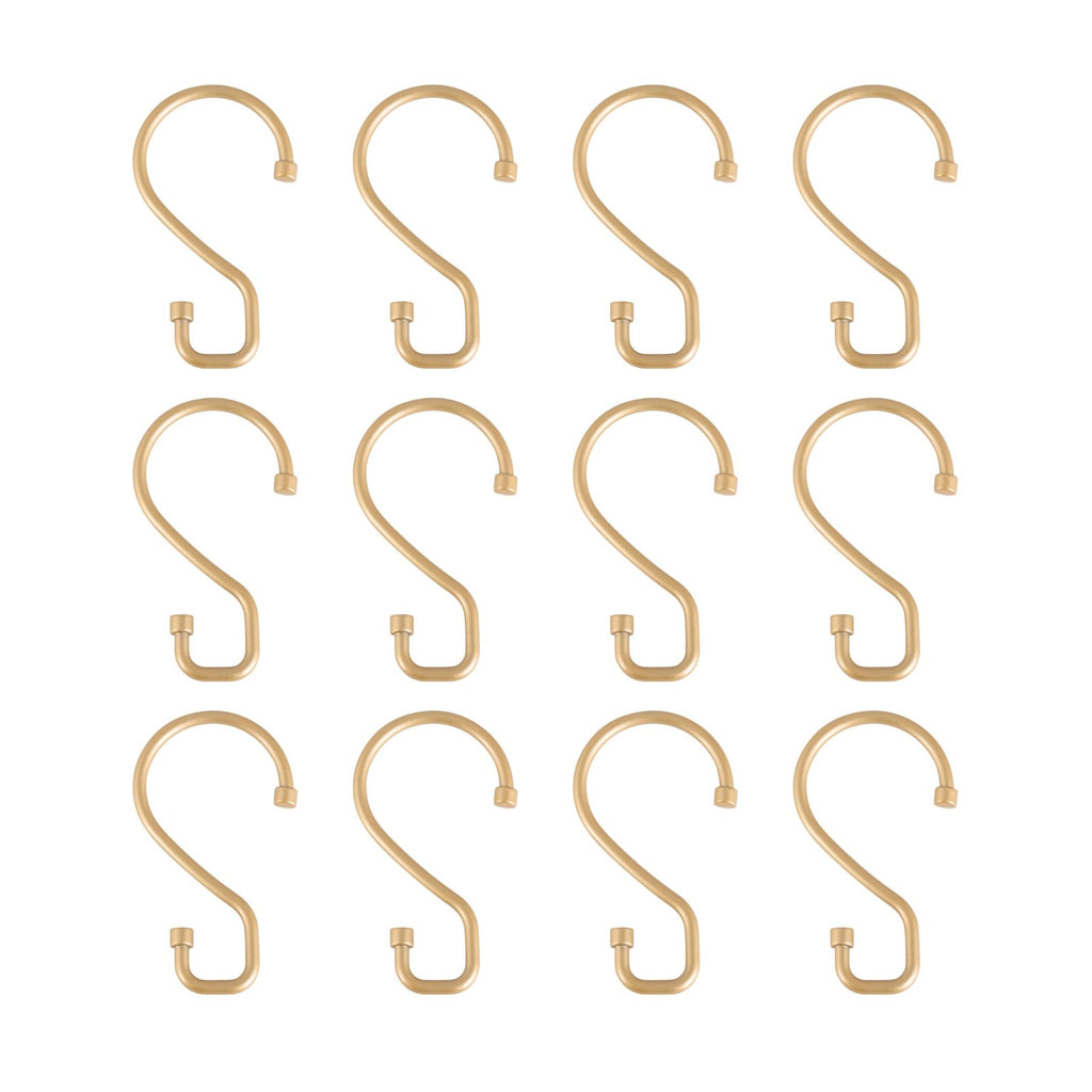 Multipurpose S-Hook Rings - 12 Pack Satin Gold for Curtains & More